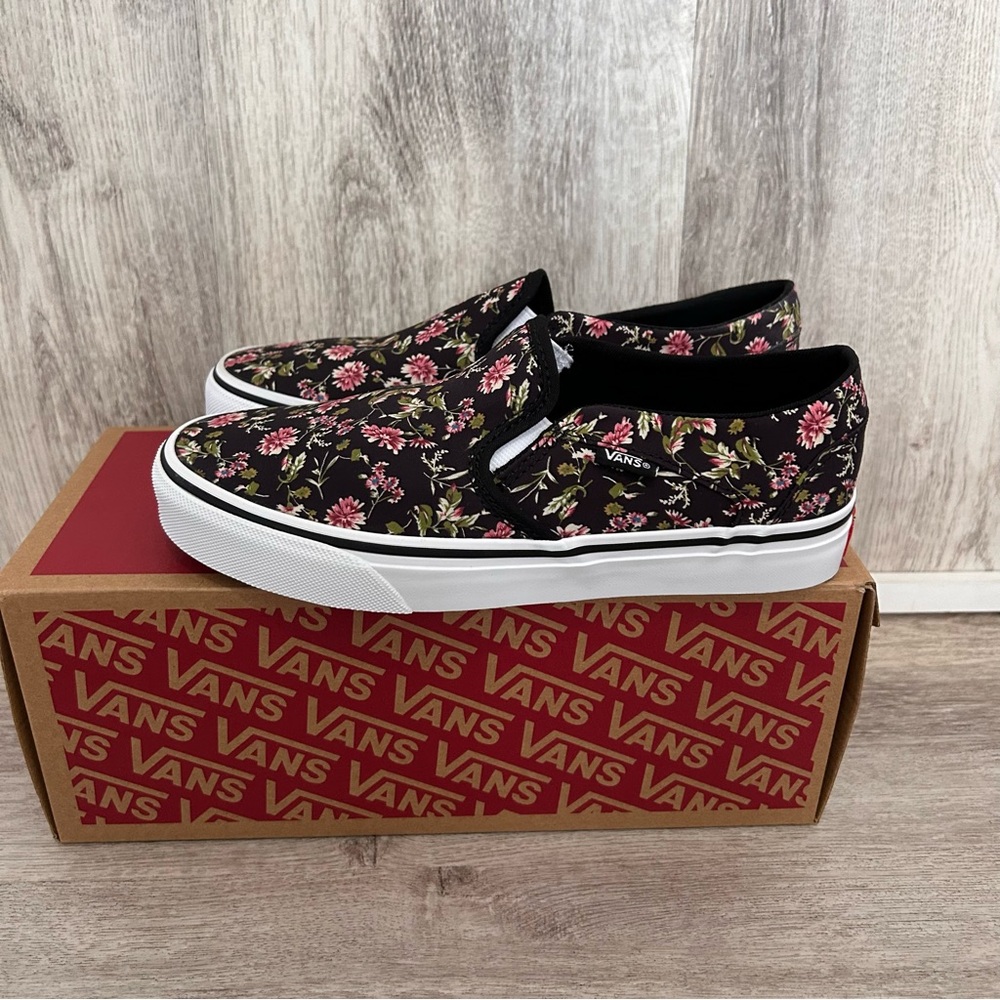 Vans Asher Dark Floral Slip-On Shoes Sneakers Womens 7 Skate Cute Spring New